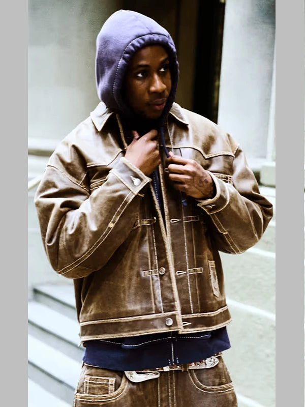 Supreme True Religion Brown Leather Trucker Jacket Men's