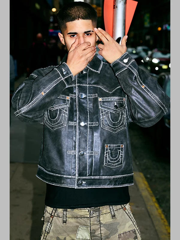 Supreme True Religion Leather Trucker Jacket Black