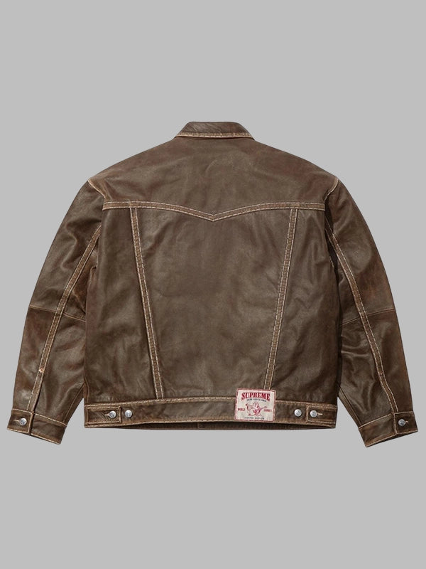 Supreme x True Religion Brown Leather Trucker Jacket