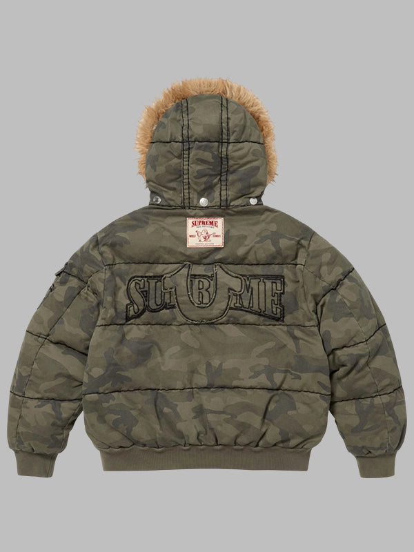 Supreme x True Religion Hooded Puffer Jacket In Olive Camo