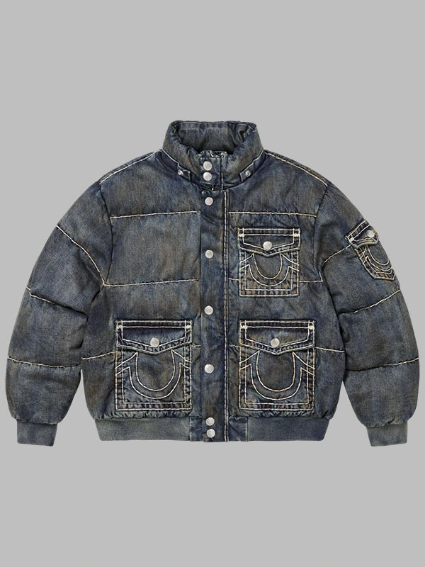 Supreme x True Religion Jacket Blue Dirty Indigo Puffer