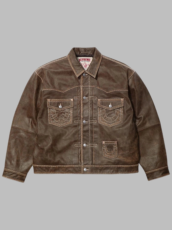 Supreme x True Religion Leather Jacket Brown