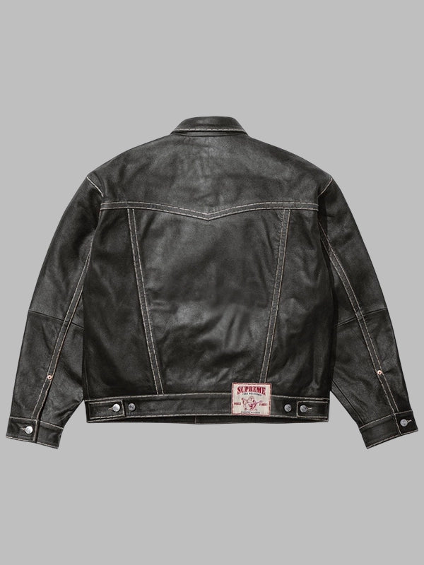 Supreme x True Religion Leather Trucker Jacket Black