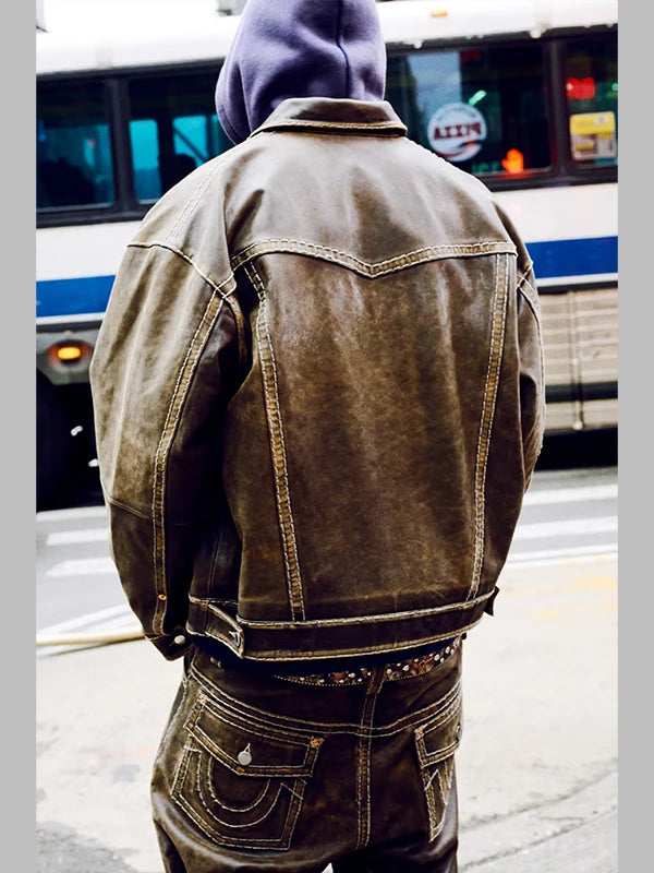 True Religion x Supreme Leather Jacket Brown
