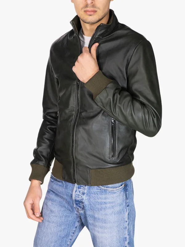 Victor Prime Green Real Leather Bomber Style Jacket