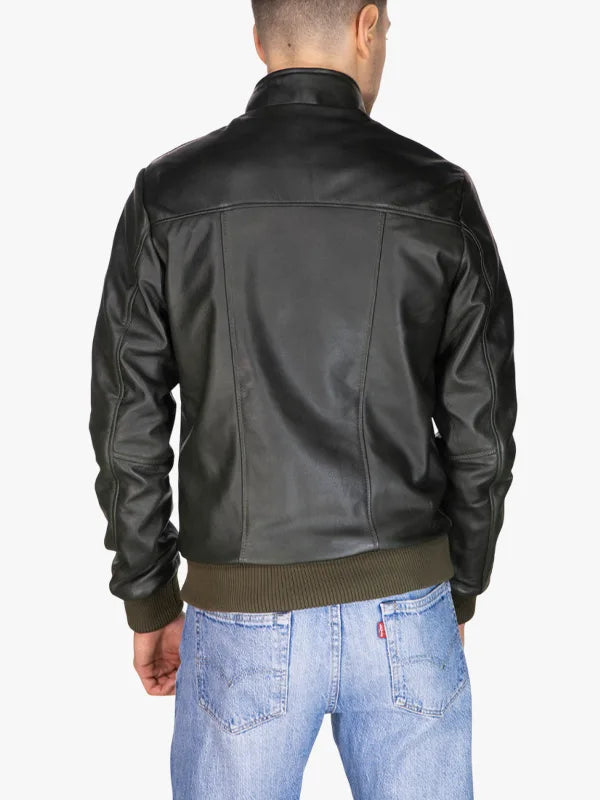 Victor Prime Green Real Leather Bomber Style Jacket