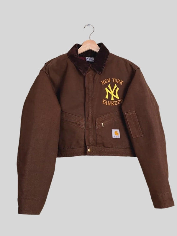 Vintage Carhartt X NY Yankees Crop Jacket Dark Brown 