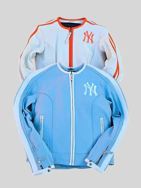 Vintage Cropped Igalaseries NY Leather Jacket Blue