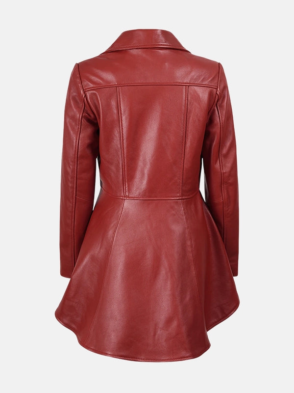 Women's Asymmetrical Peplum Red Leather  Jacket
