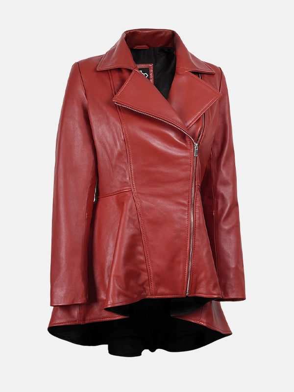 Women's Red Leather Peplum Jacket
