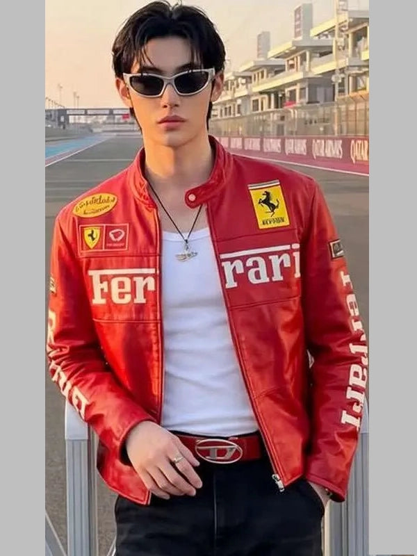 Wonho Formula 1 Grand Prix Qatar 2025 Red Ferrari Leather Jacket