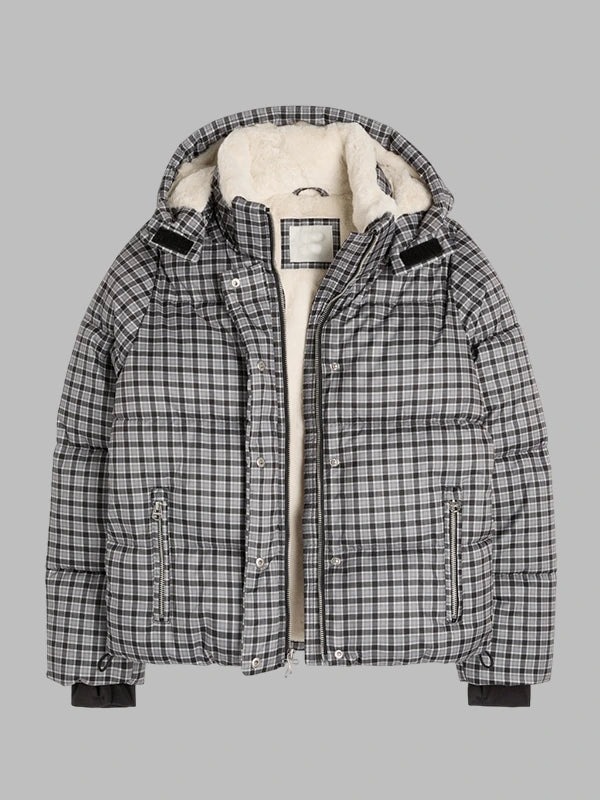 grey plaid Faux Fur hollister puffer jacket