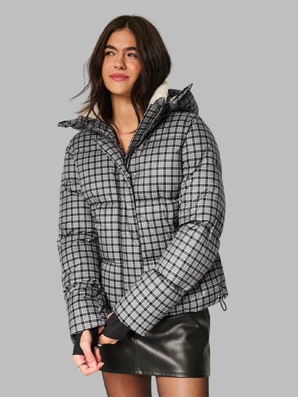 hollister puffer grey plaid jacket
