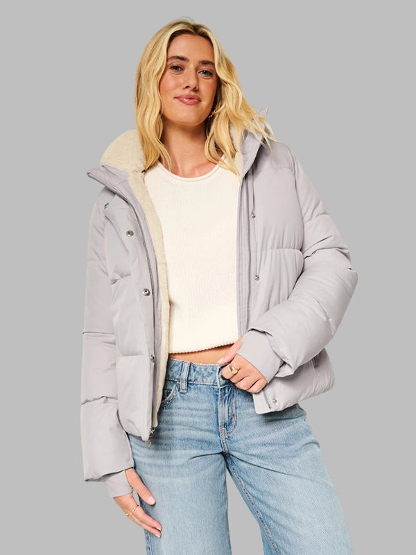 hollister puffer jacket Faux Fur Grey