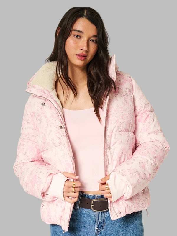 pink Printed hollister puffer jacket